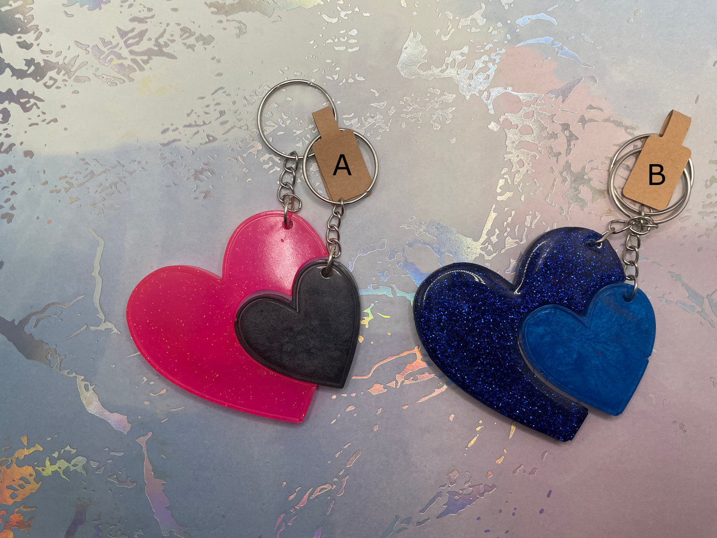 Matching Heart Resin Keychain Set