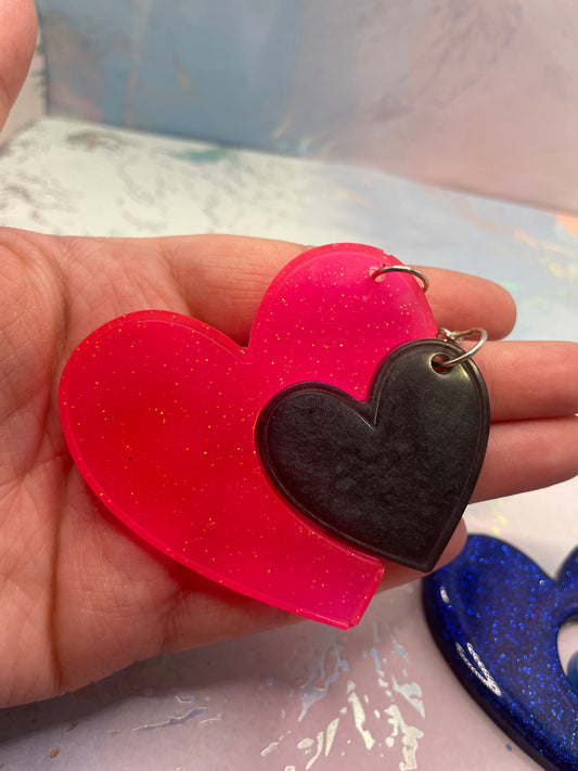 Matching Heart Resin Keychain Set