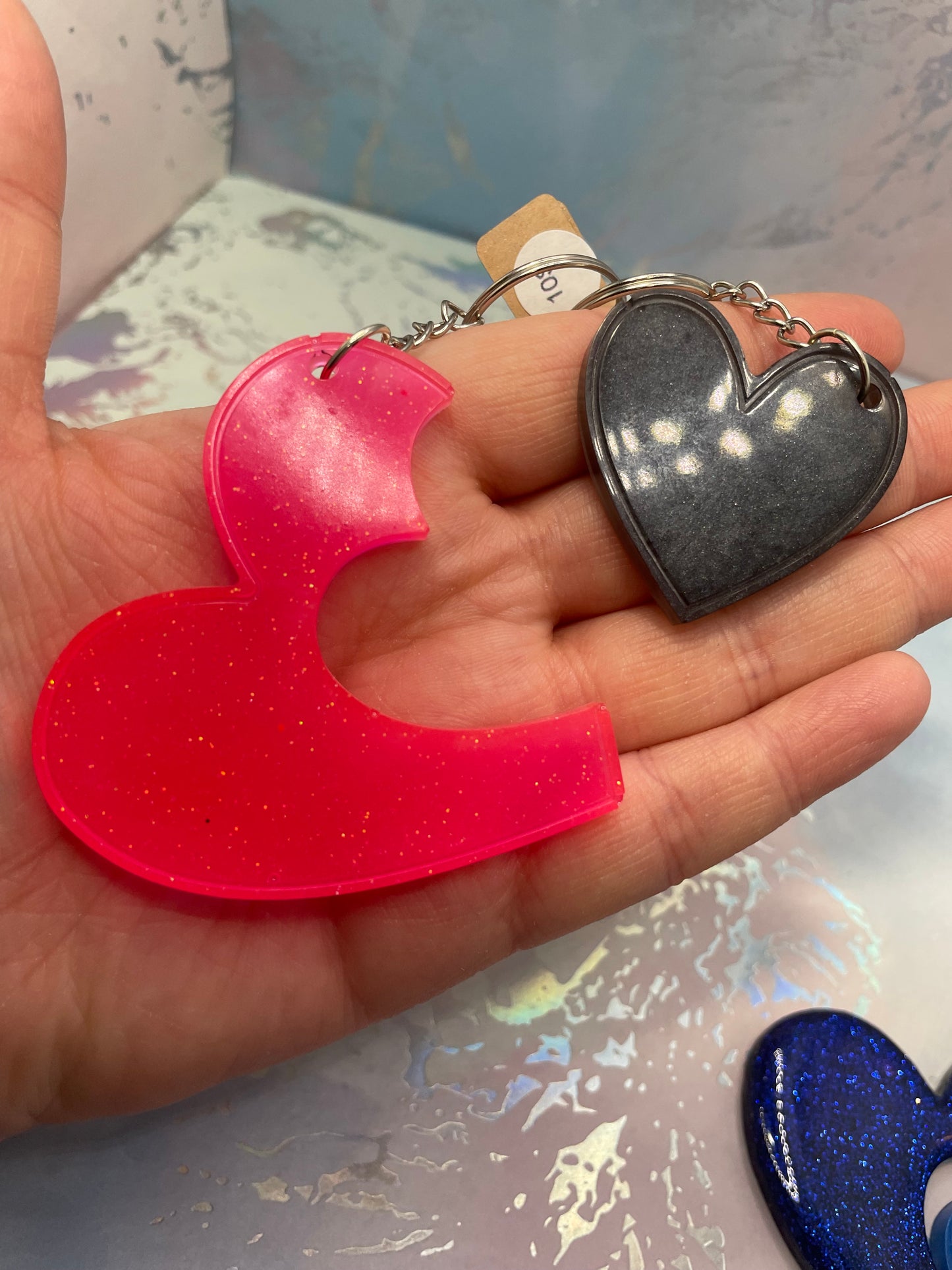 Matching Heart Resin Keychain Set