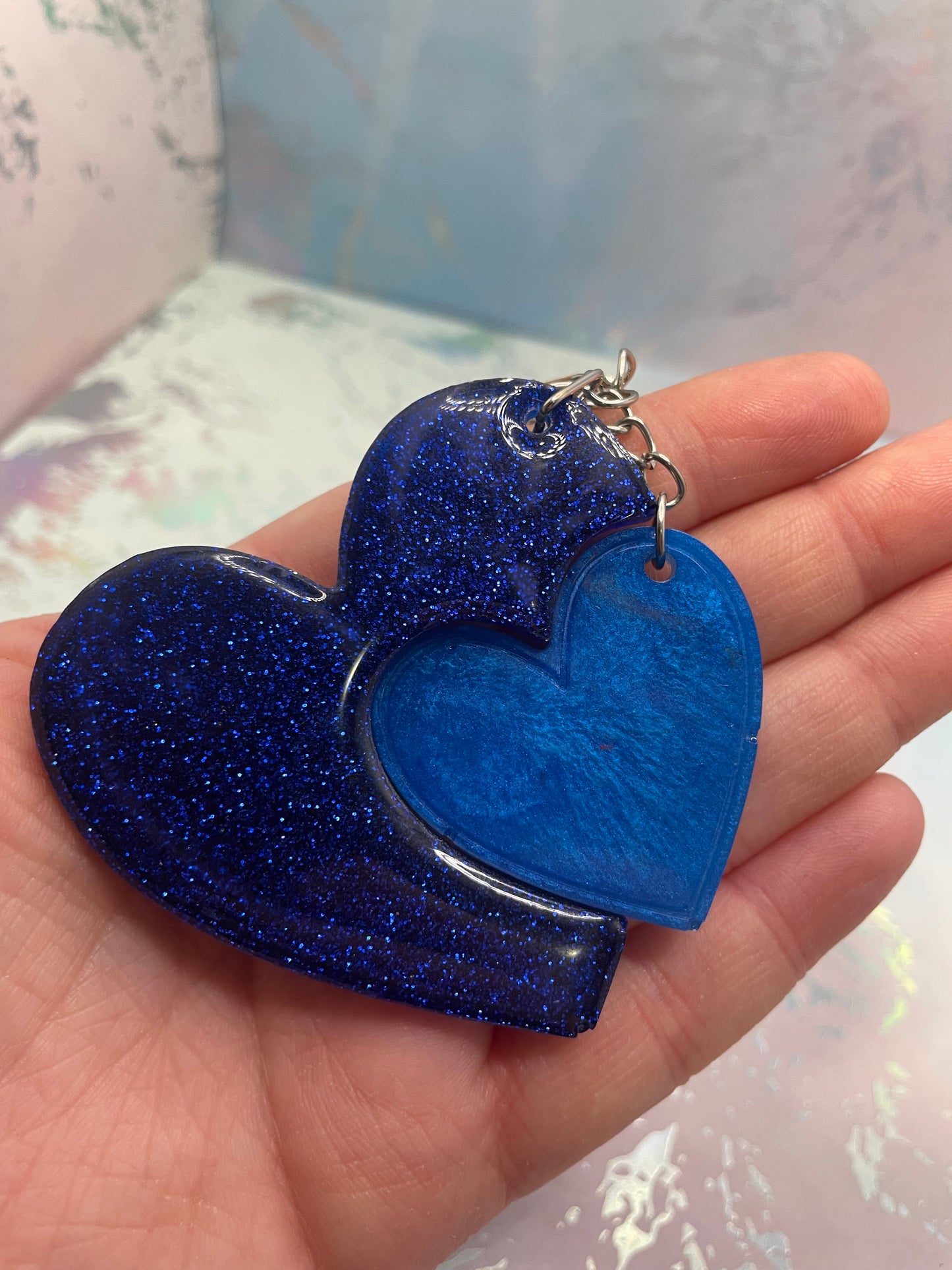 Matching Heart Resin Keychain Set