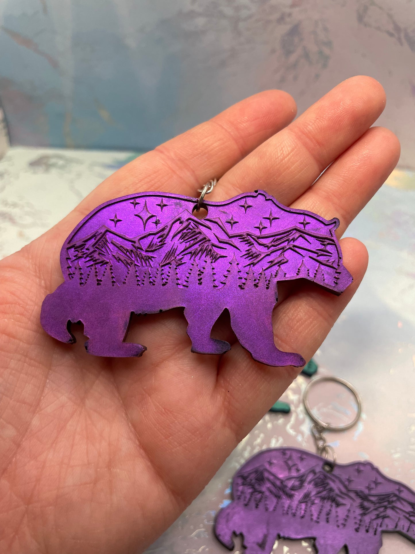 Bear & Mountain Resin Keychain
