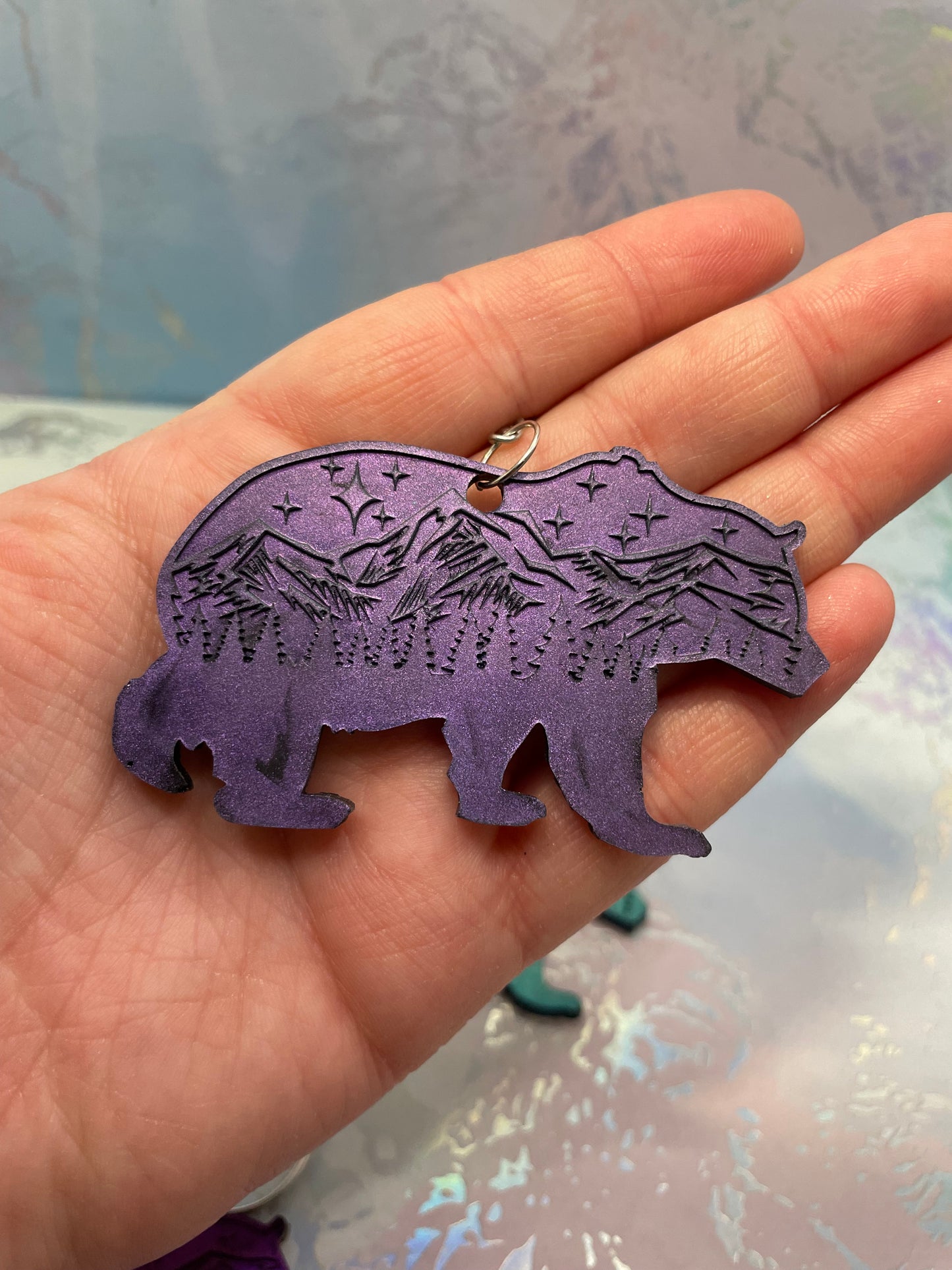 Bear & Mountain Resin Keychain