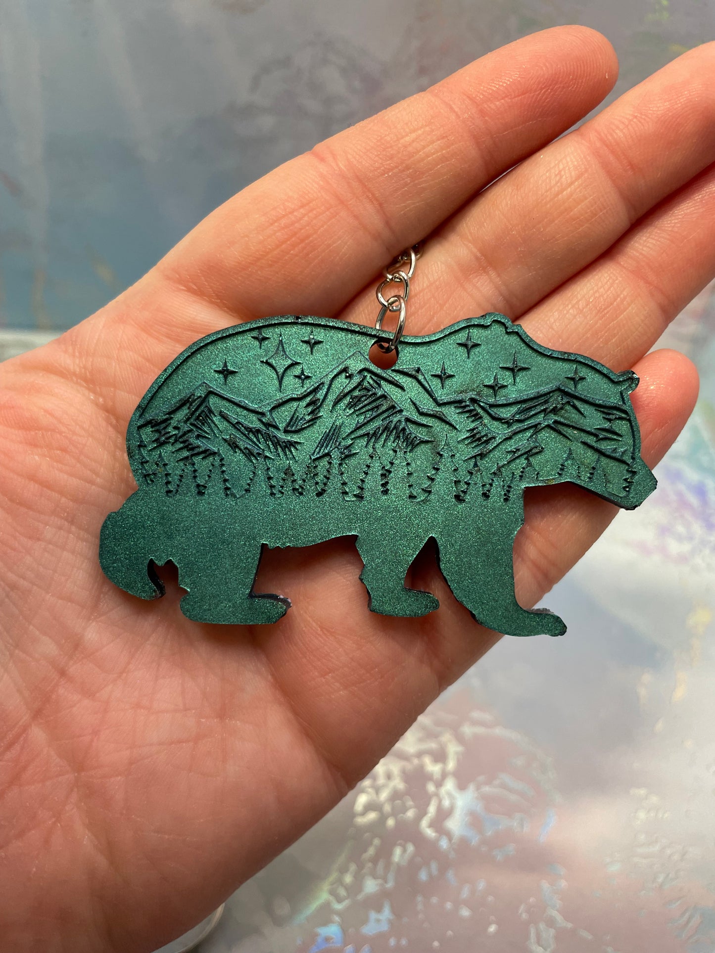Bear & Mountain Resin Keychain