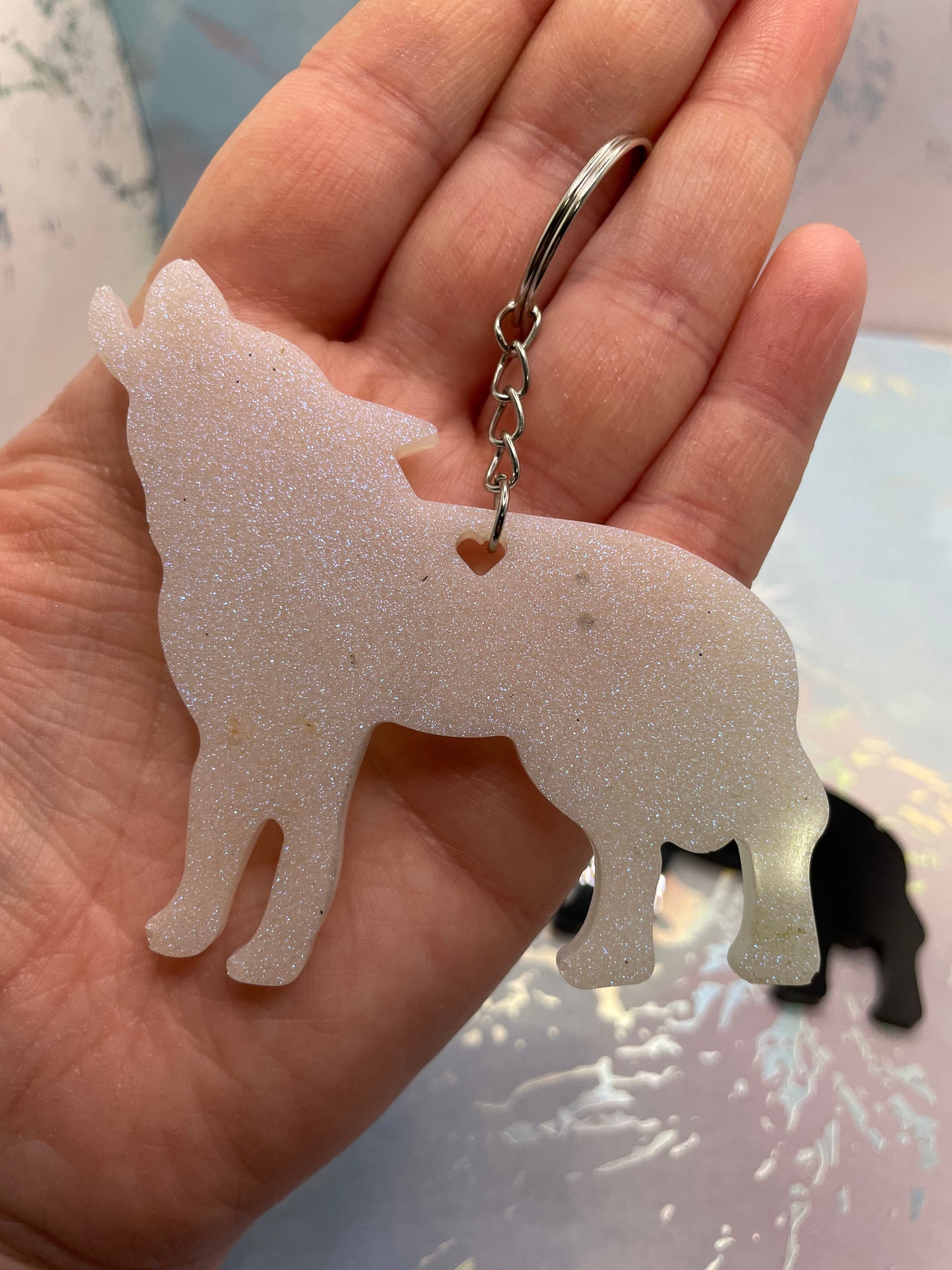 Wolf Silhouette Resin Keychain