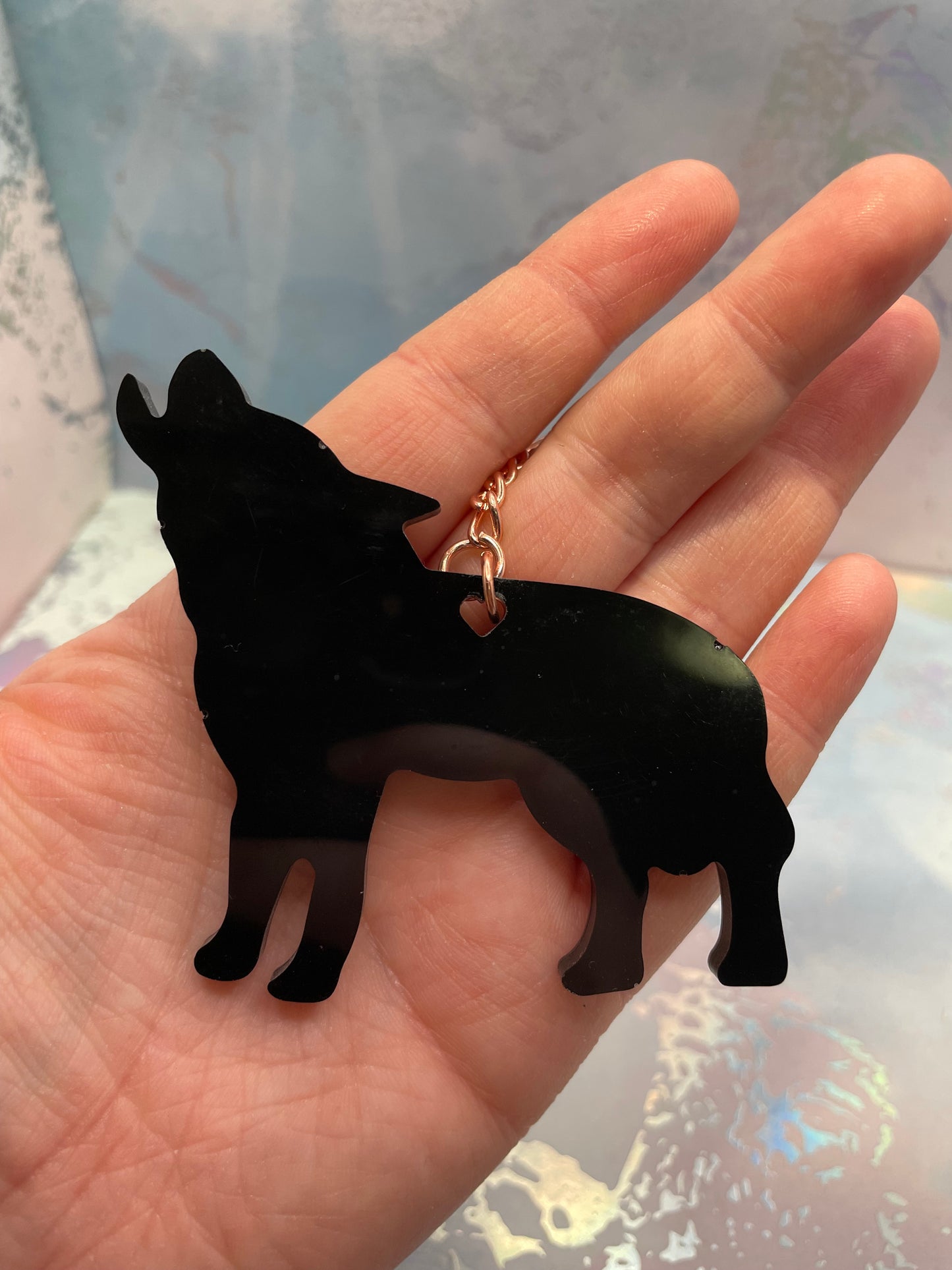 Wolf Silhouette Resin Keychain