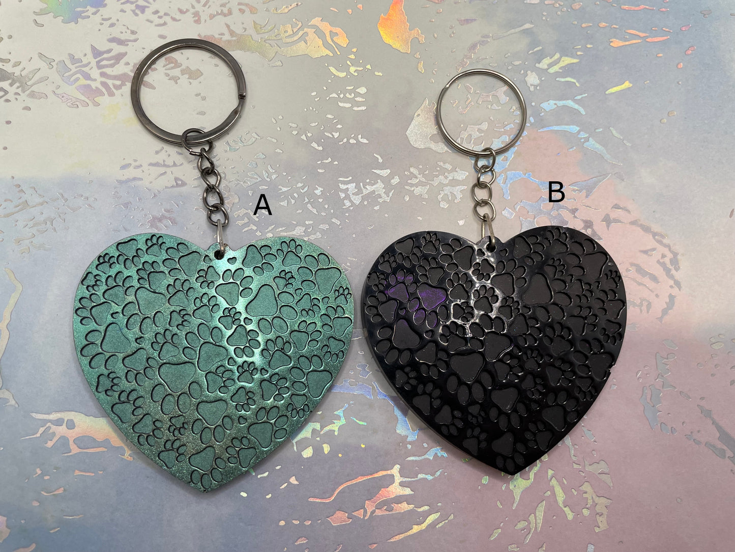 Heart Paw Print Resin Keychain