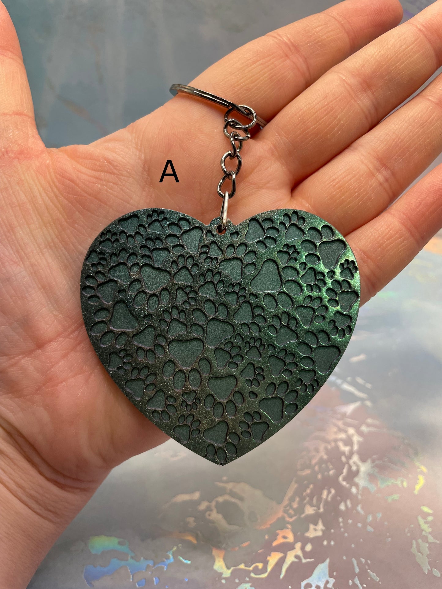 Heart Paw Print Resin Keychain