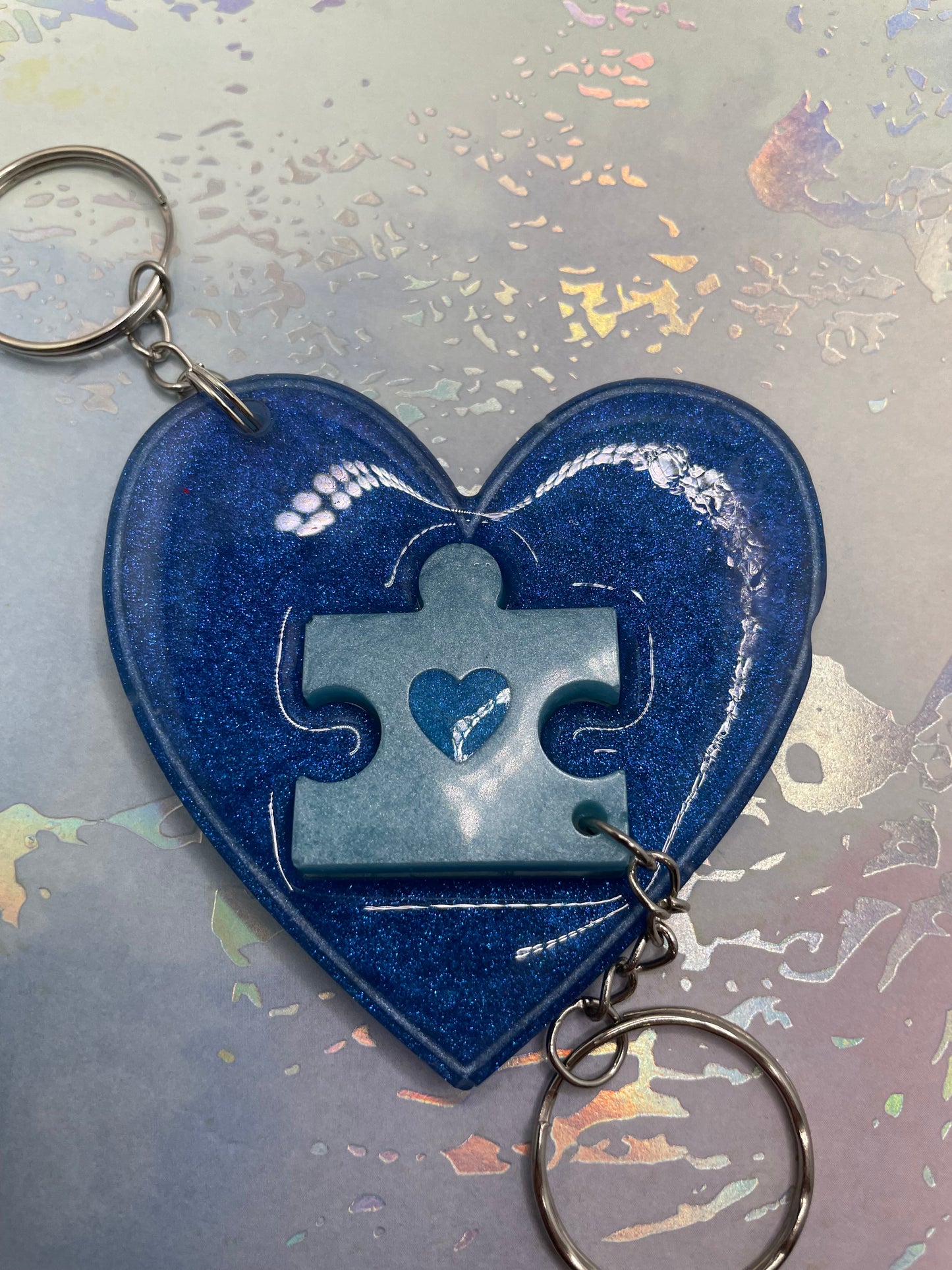 Matching Heart & Puzzle Resin Keychain Set