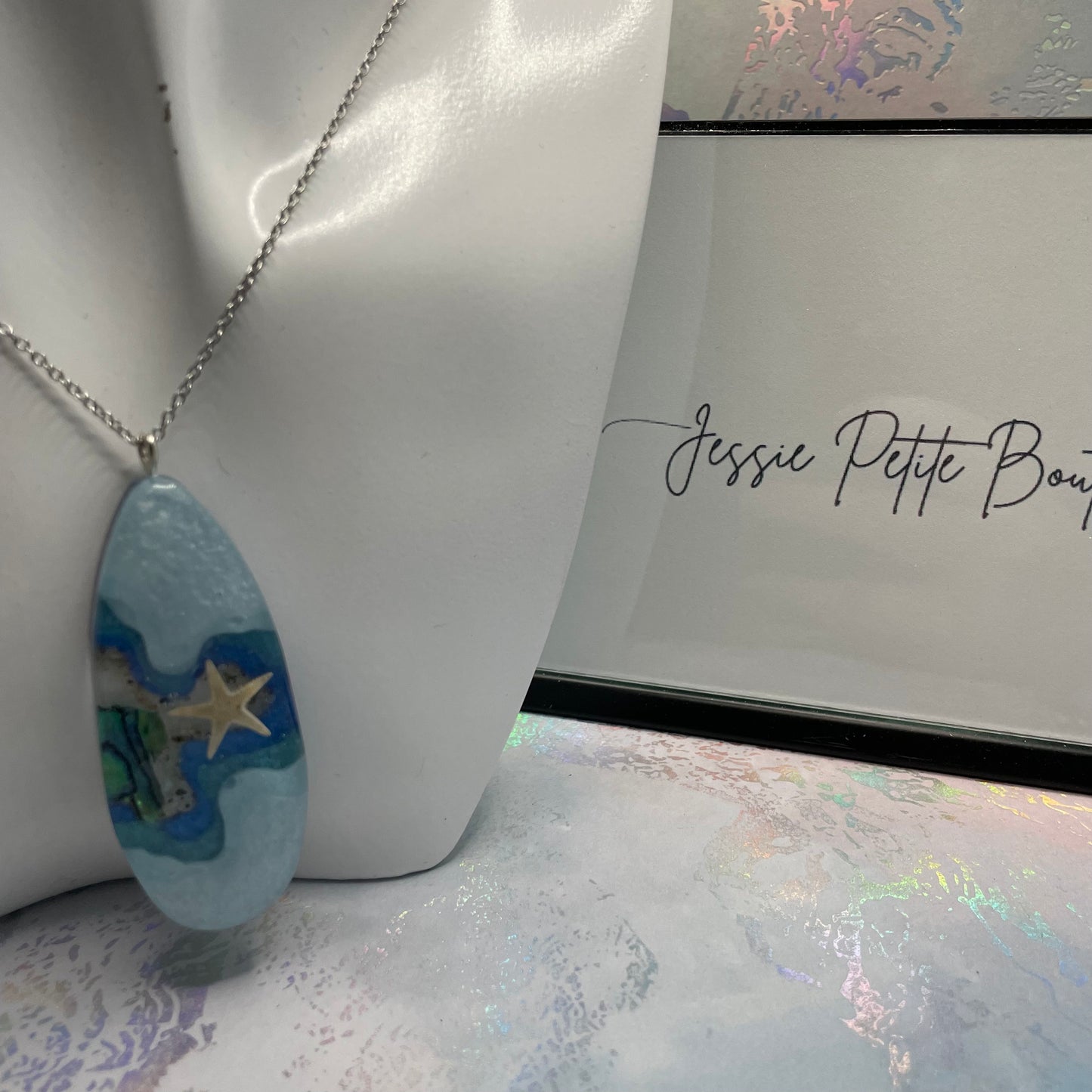 Collier Grosse Goutte Océan - 30"Sans Nickel+Acier Inoxydable