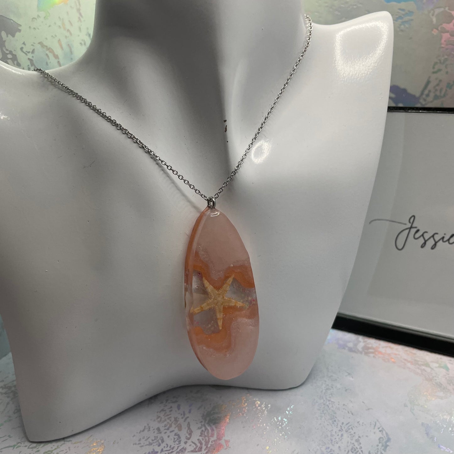 Collier goutte étoile de mer phosphorescent-30''