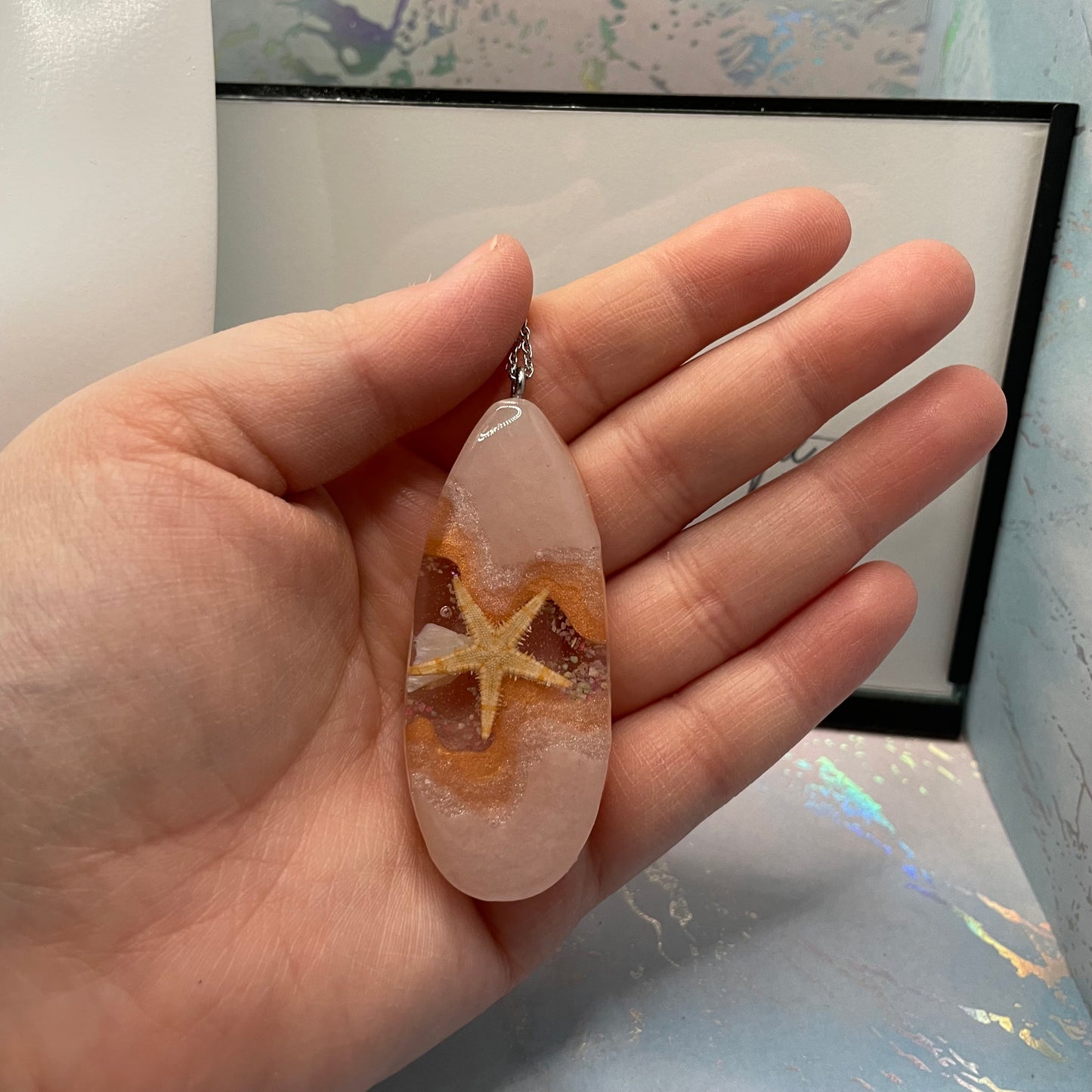 Collier goutte étoile de mer phosphorescent-30''