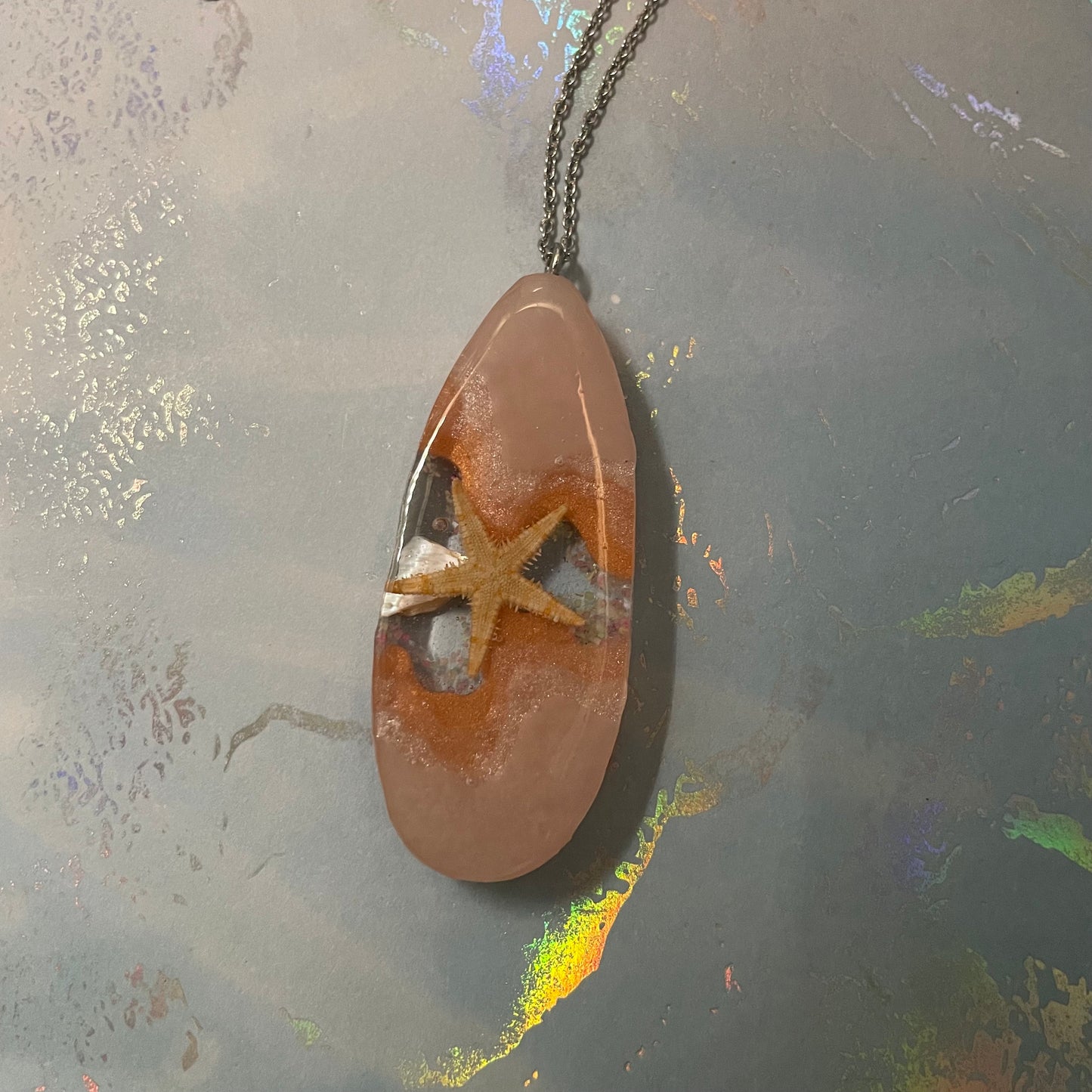 Collier goutte étoile de mer phosphorescent-30''