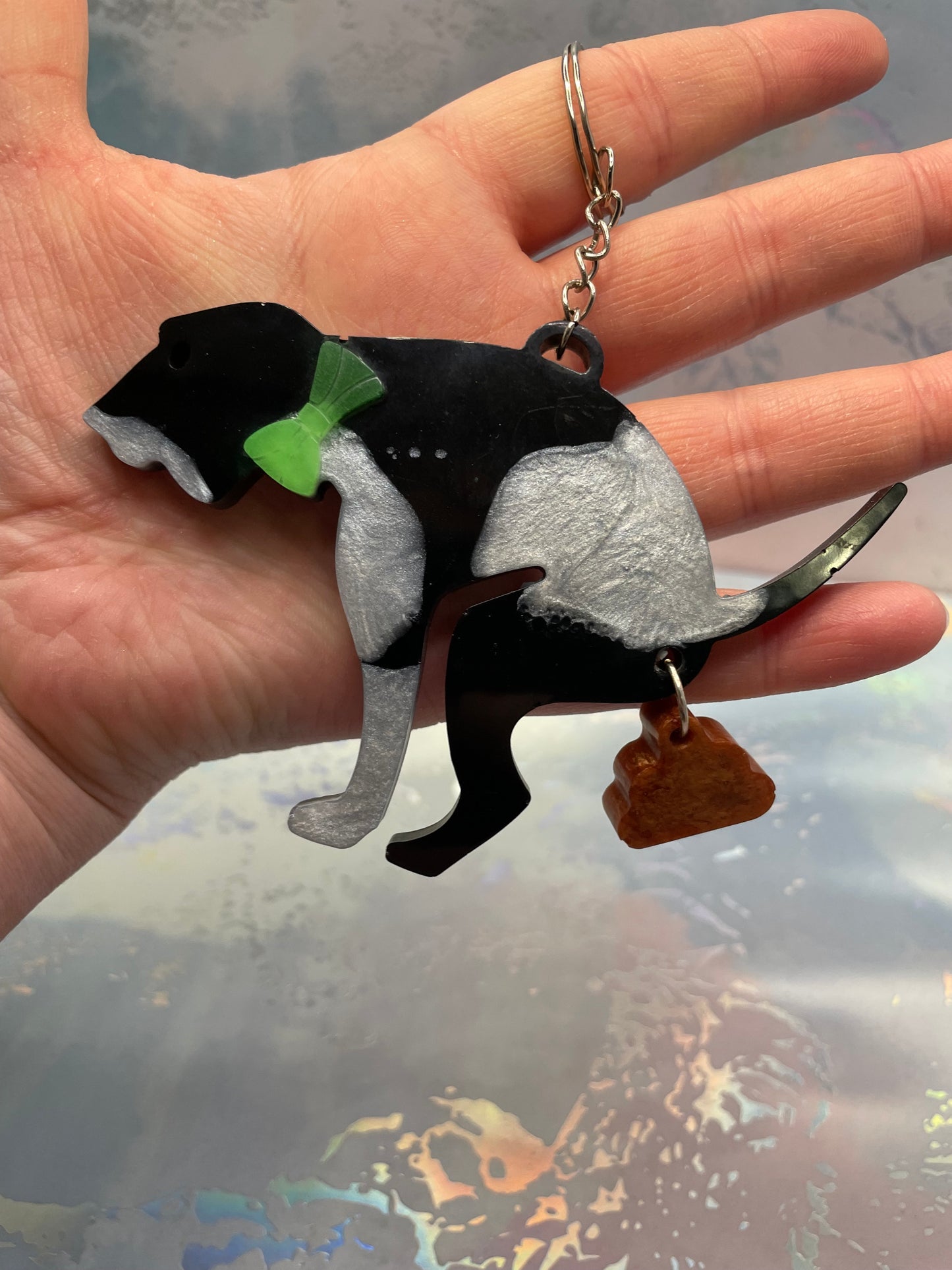 Dog Pooping Resin Keychain (Glow-in-the-Dark Bow Tie)