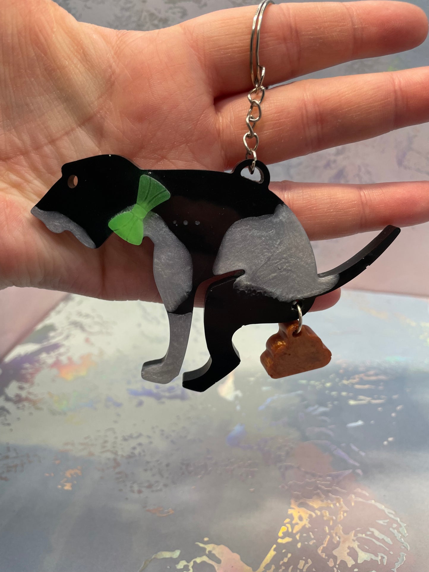 Dog Pooping Resin Keychain (Glow-in-the-Dark Bow Tie)