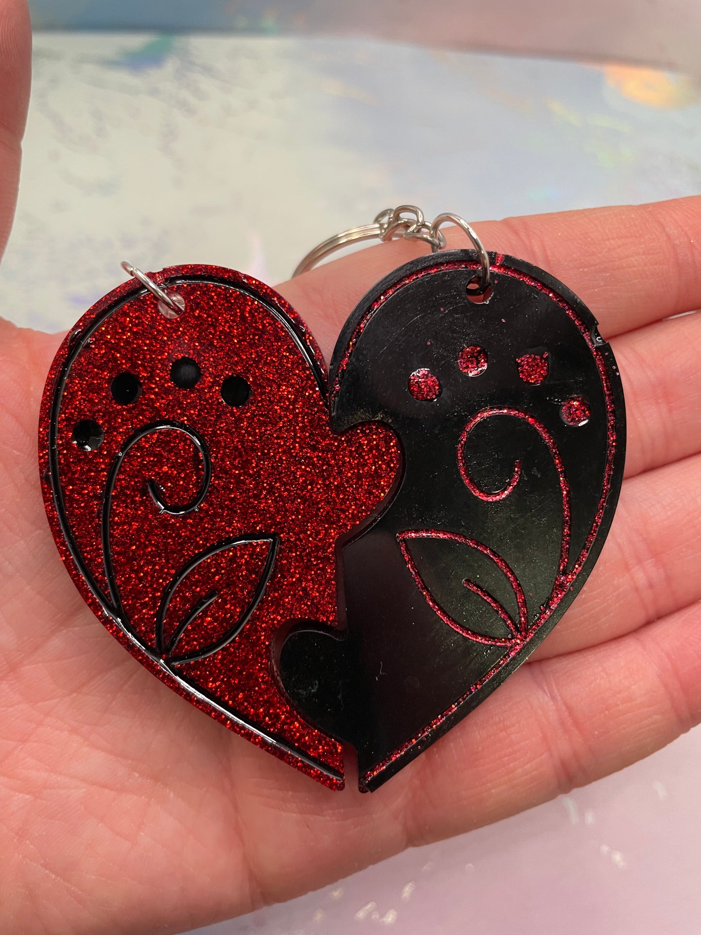 Matching Big Heart Keychain Set