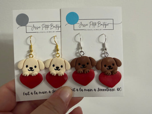 Dog with Heart Polymer Clay Earrings