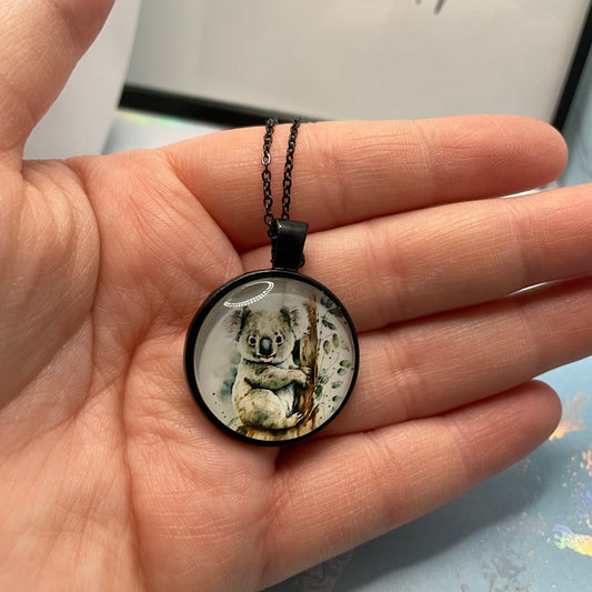 Koala Black Cabochon Necklace- Nickel Free