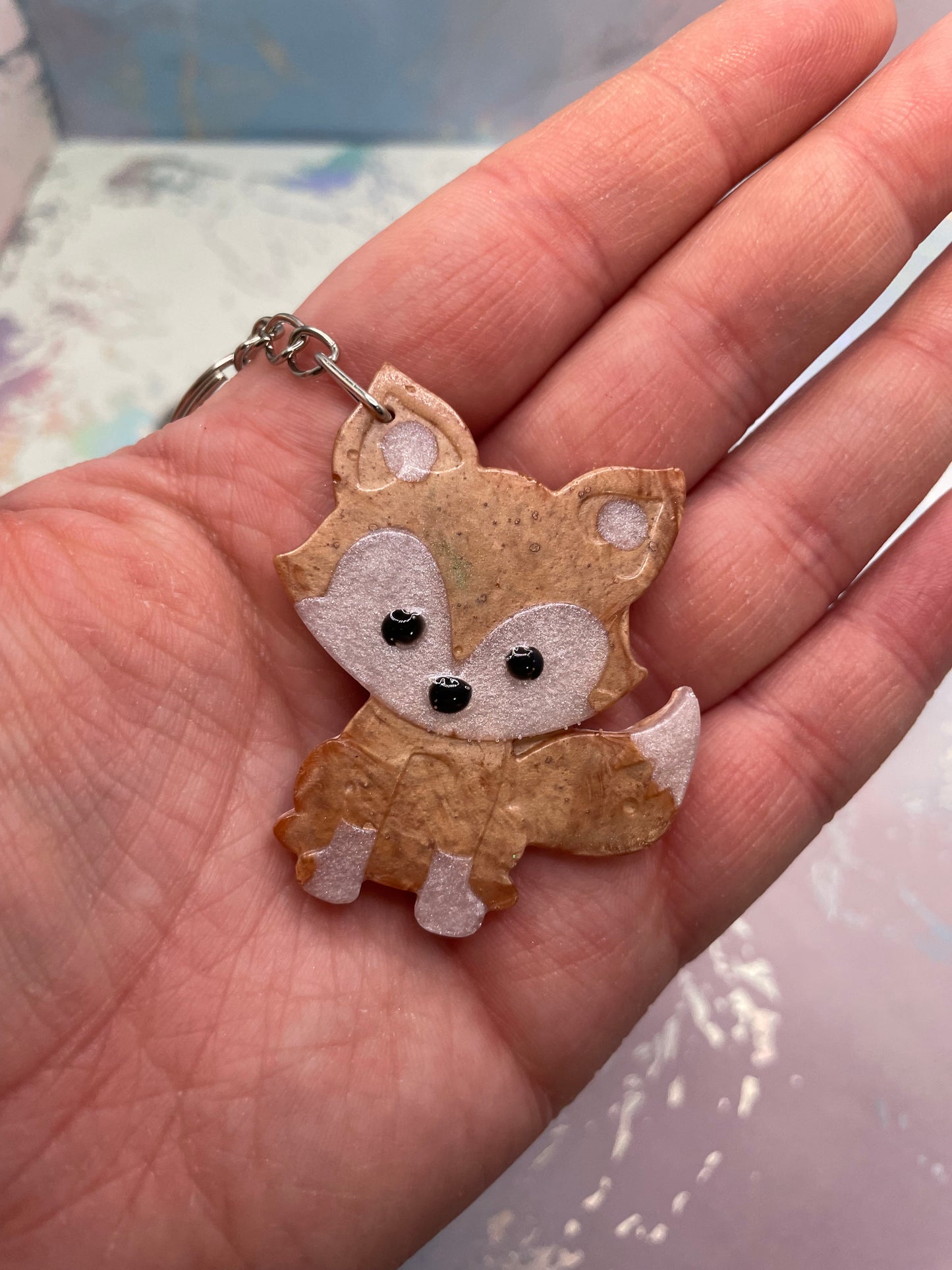 Fox Keychain – Handmade Resin Animal Charm