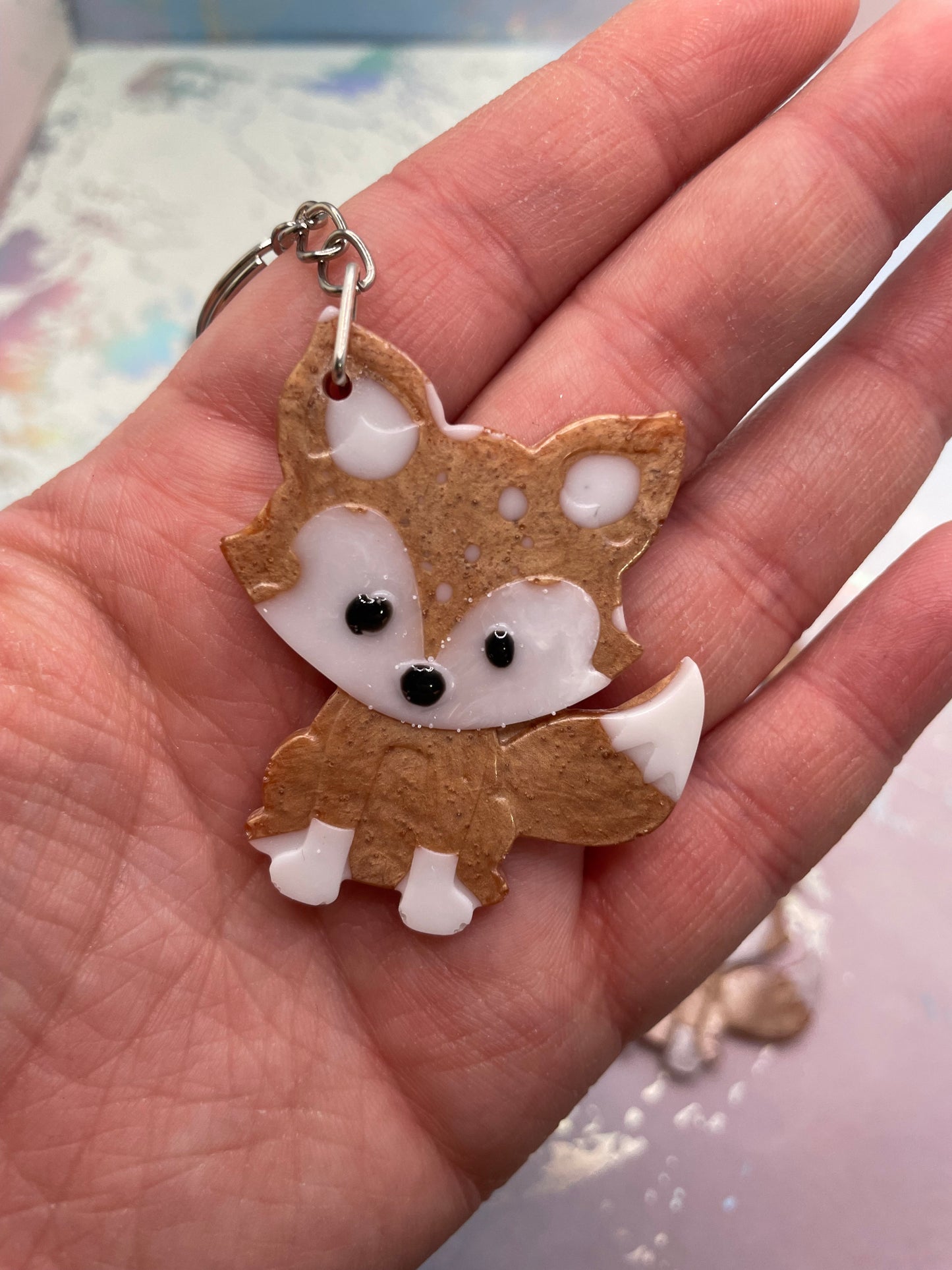 Fox Keychain – Handmade Resin Animal Charm