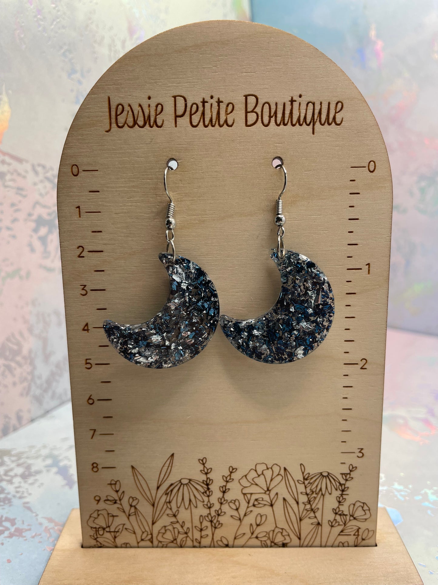 Blue and Silver Moon Earrings