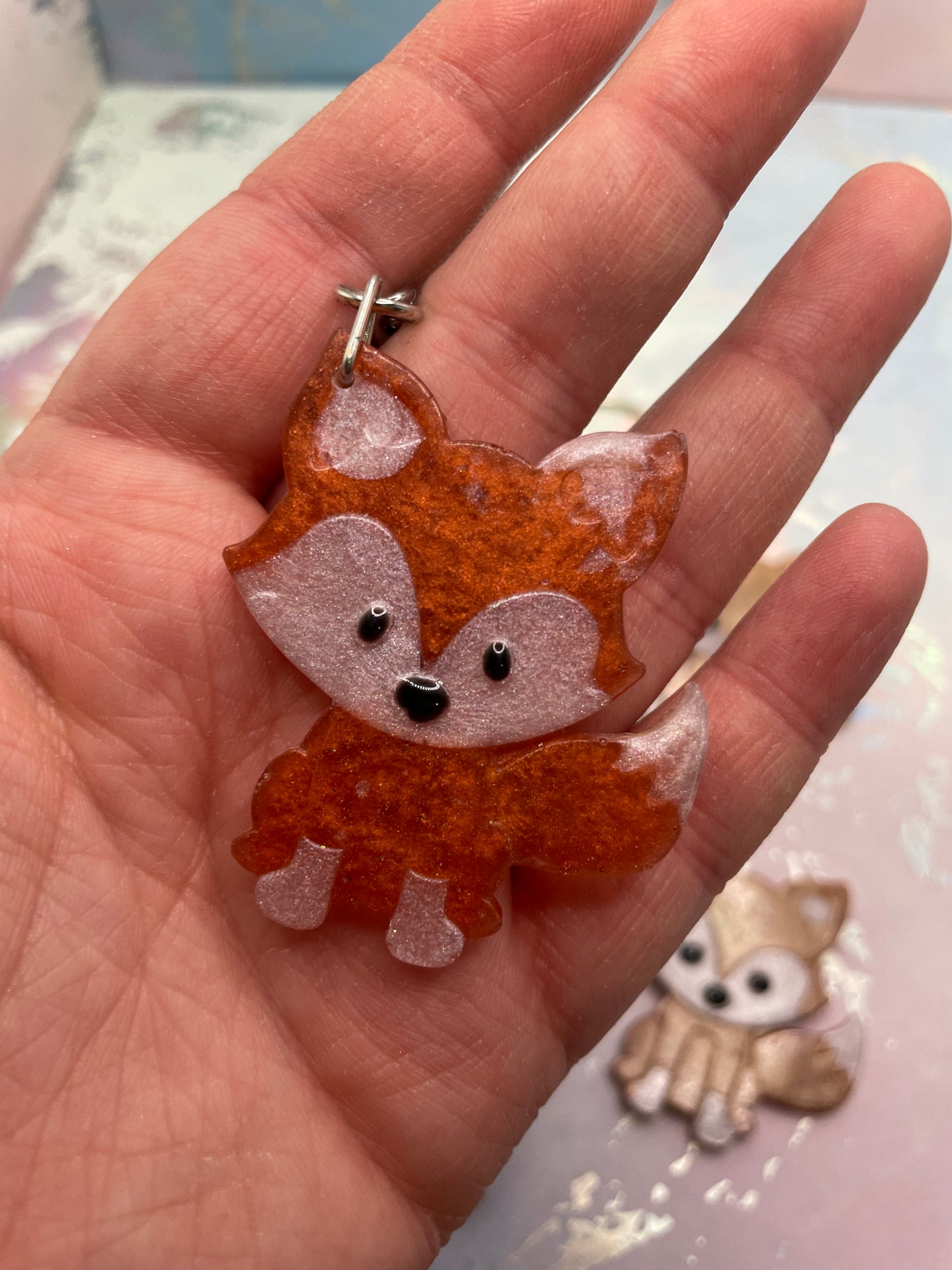 Fox Keychain – Handmade Resin Animal Charm