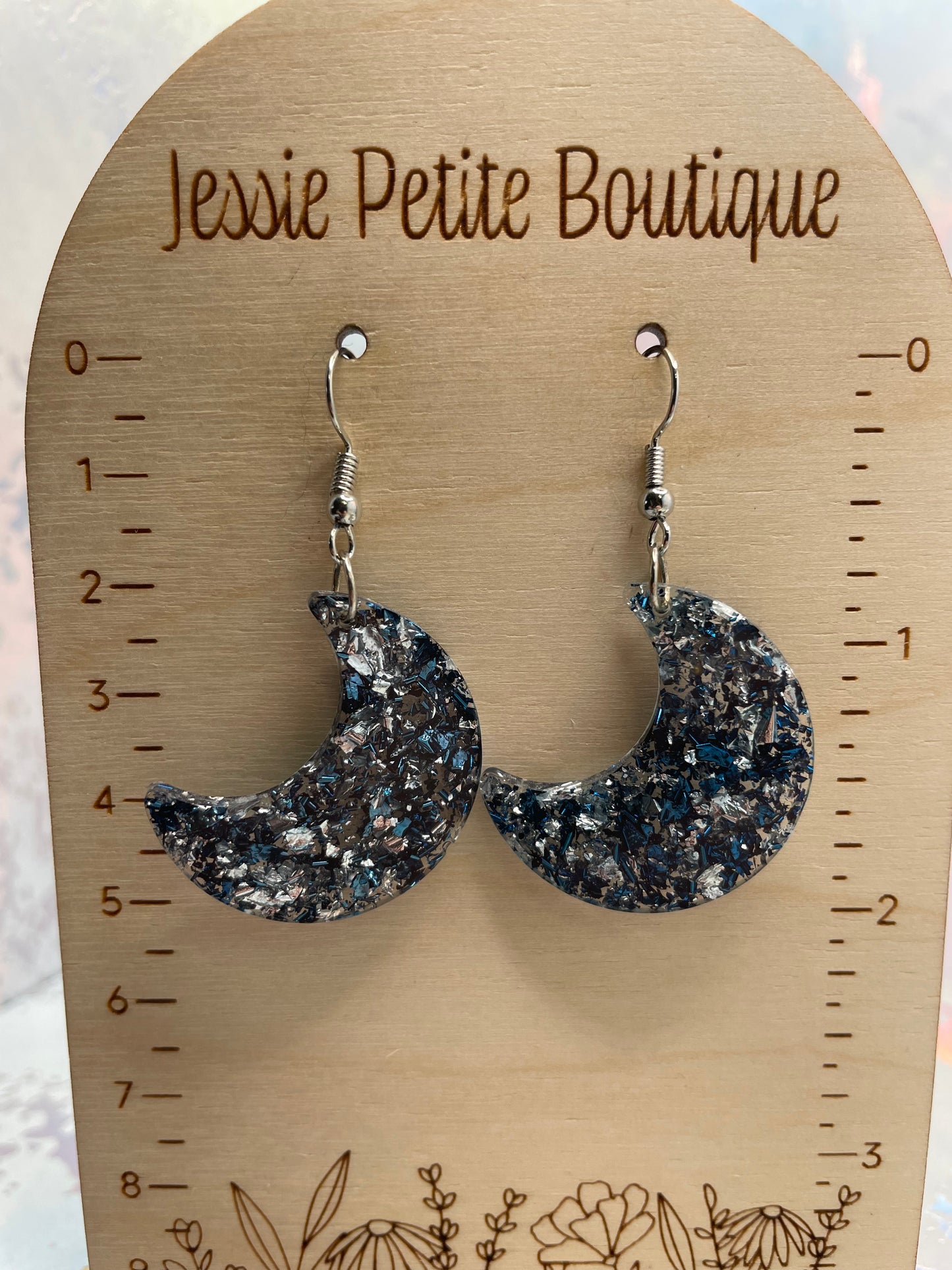 Blue and Silver Moon Earrings