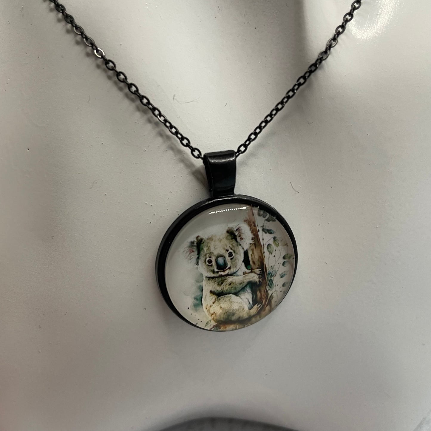 Koala Black Cabochon Necklace- Nickel Free