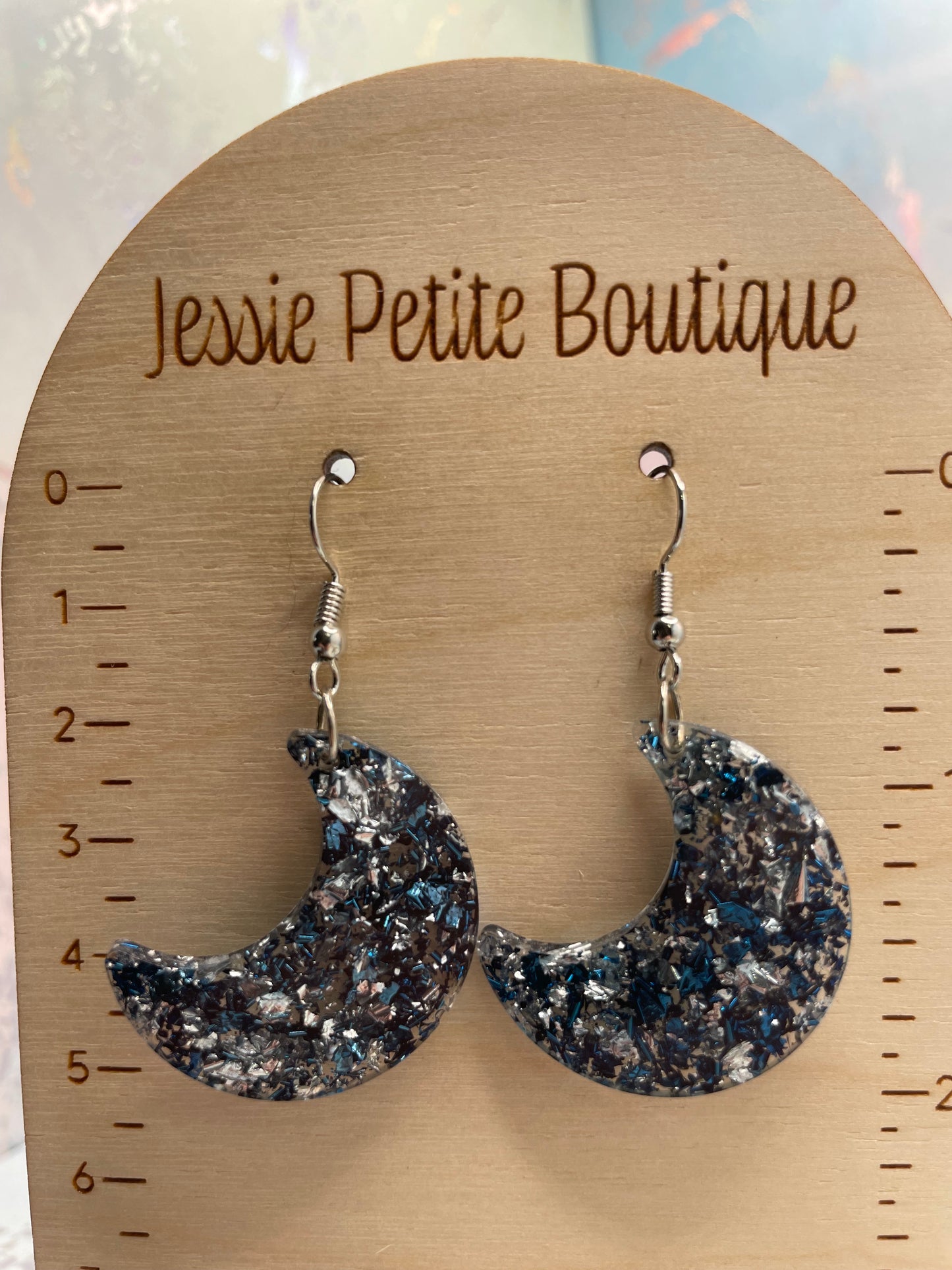 Blue and Silver Moon Earrings