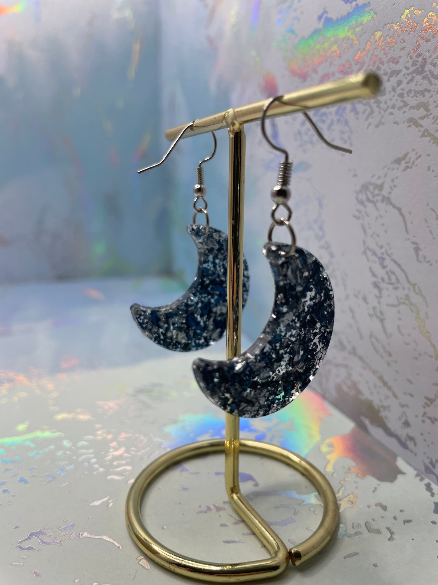 Blue and Silver Moon Earrings