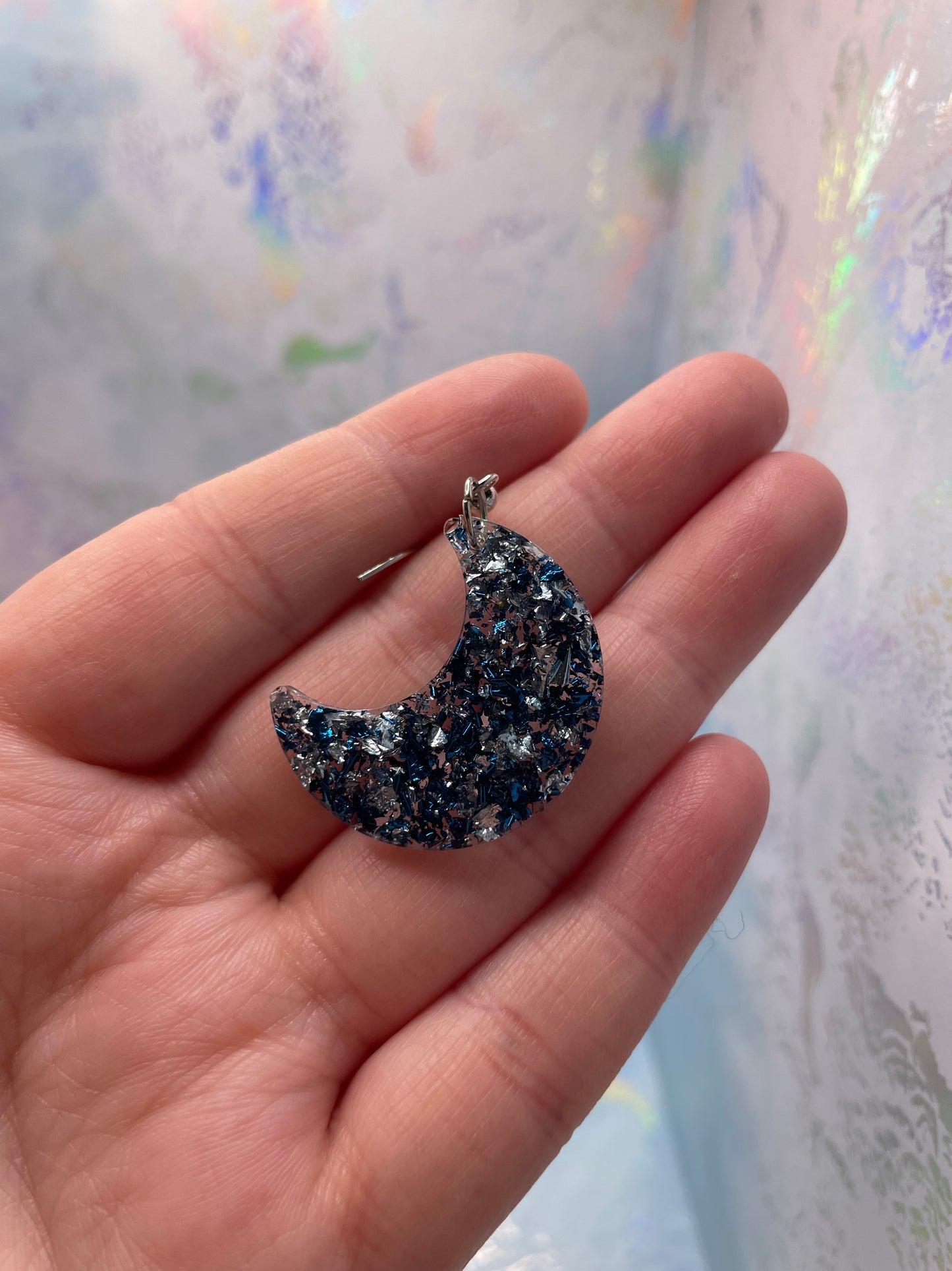 Blue and Silver Moon Earrings