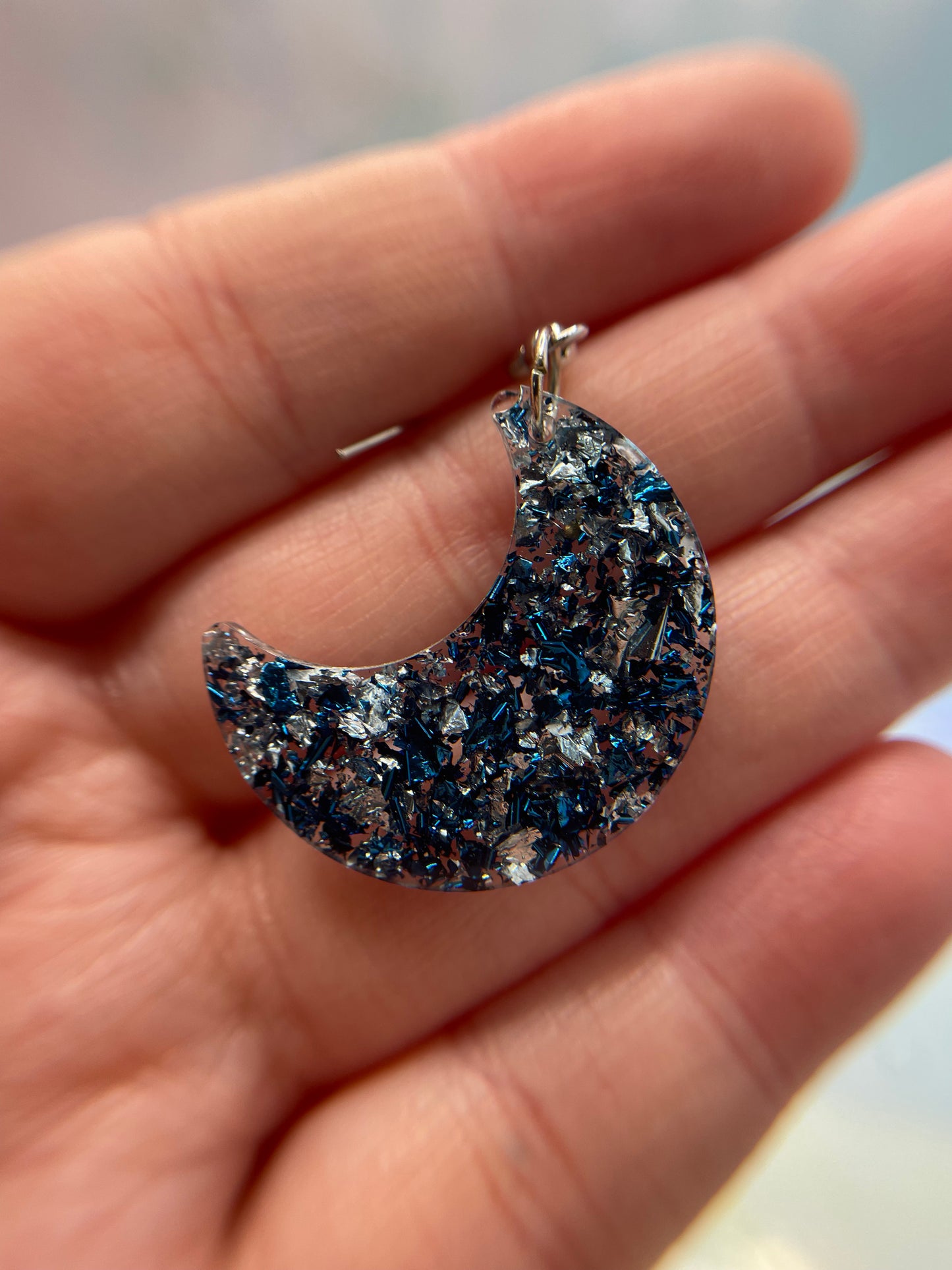 Blue and Silver Moon Earrings