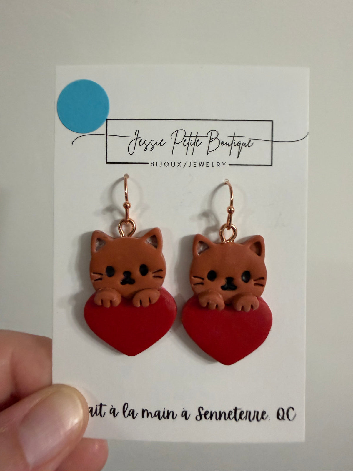 Cat with Heart Polymer Clay Earrings