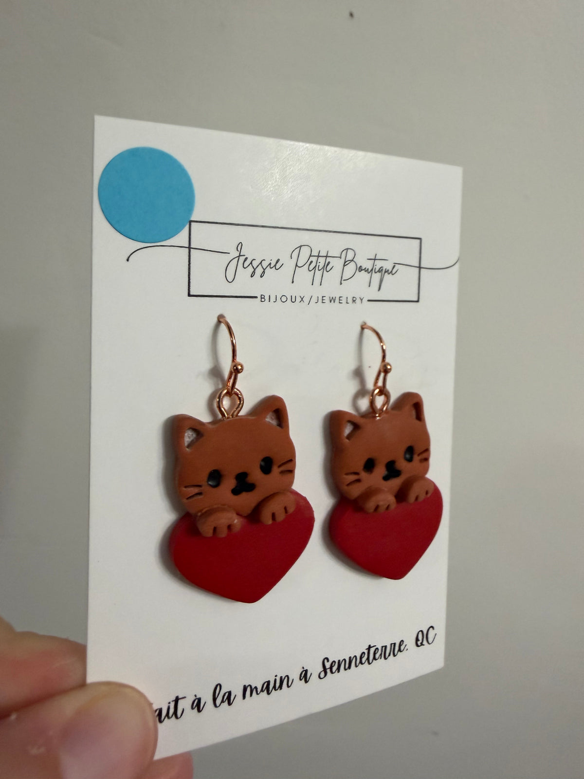 Cat with Heart Polymer Clay Earrings