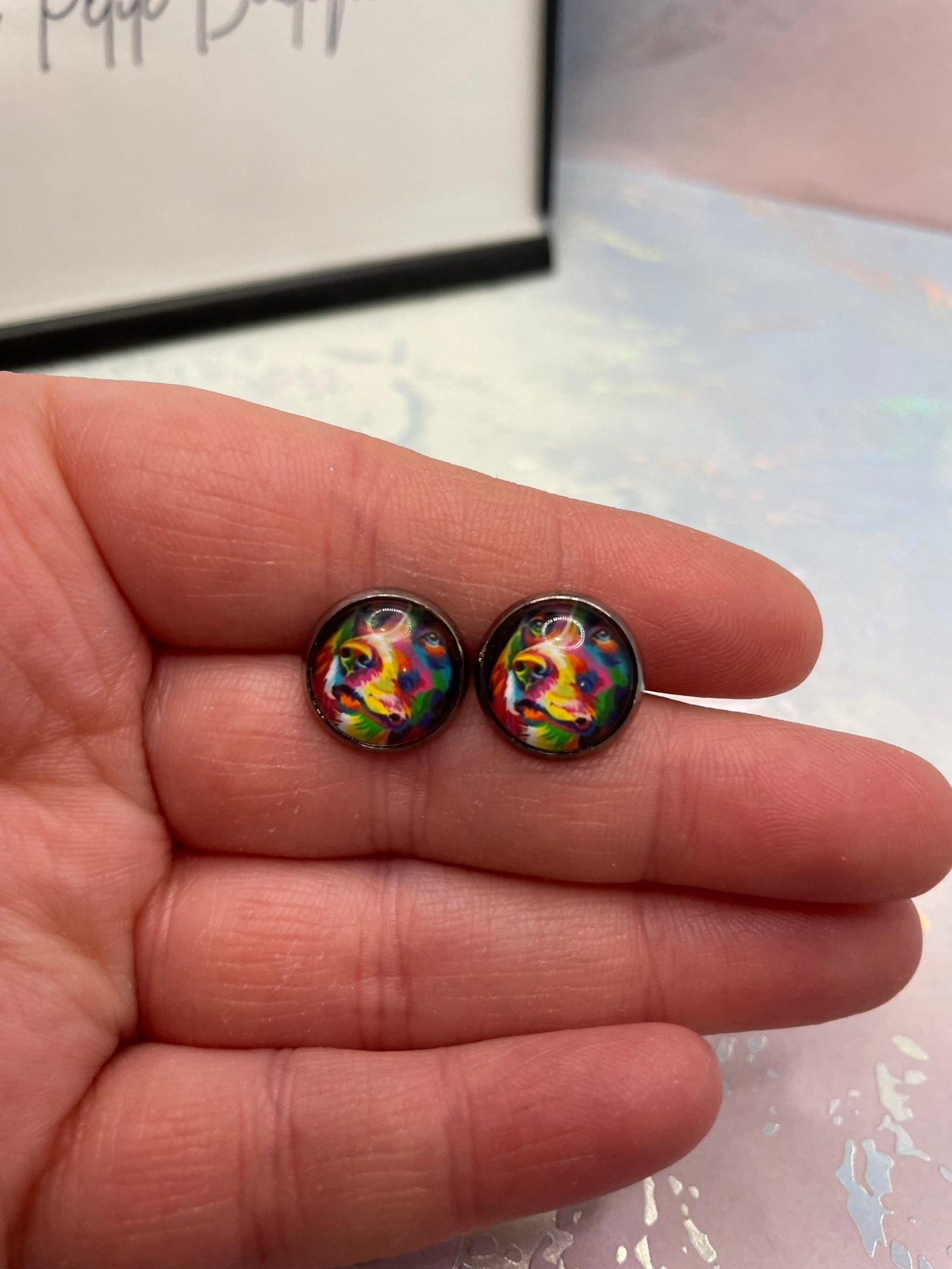 Boutons d’oreille chien coloré- Acier Inoxydable+Sans Nickel