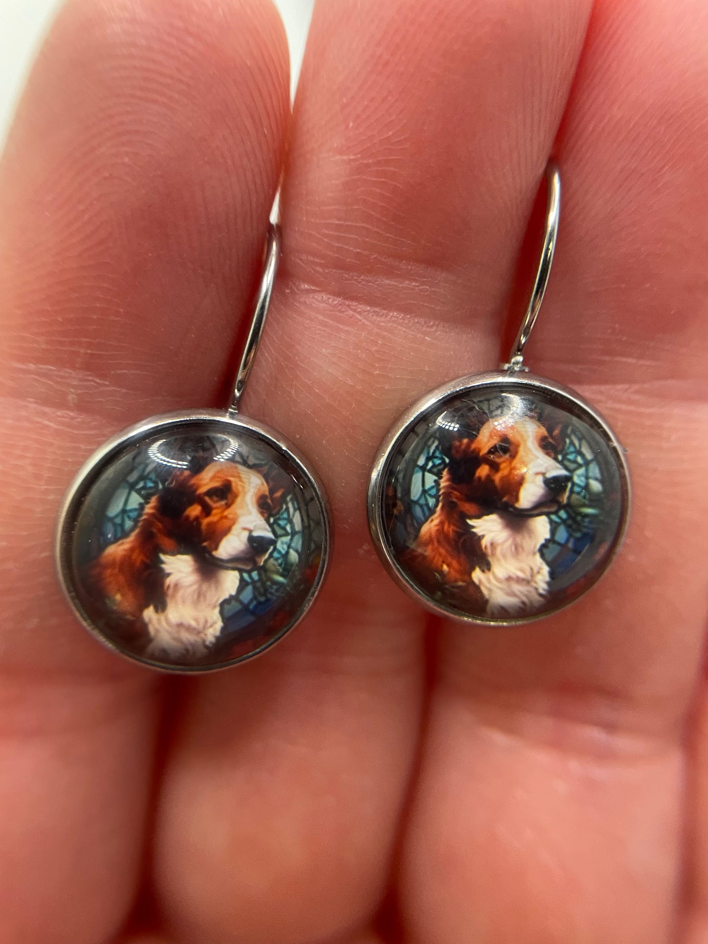 Boucles d'oreilles Dormeuse Cabochon Chien-Acier Inoxydable+Sans Nickel