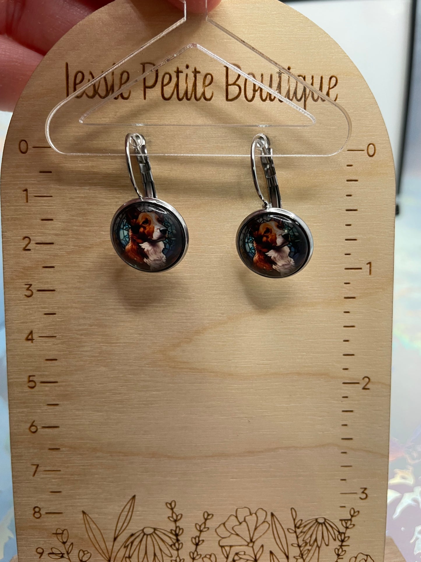 Boucles d'oreilles Dormeuse Cabochon Chien-Acier Inoxydable+Sans Nickel