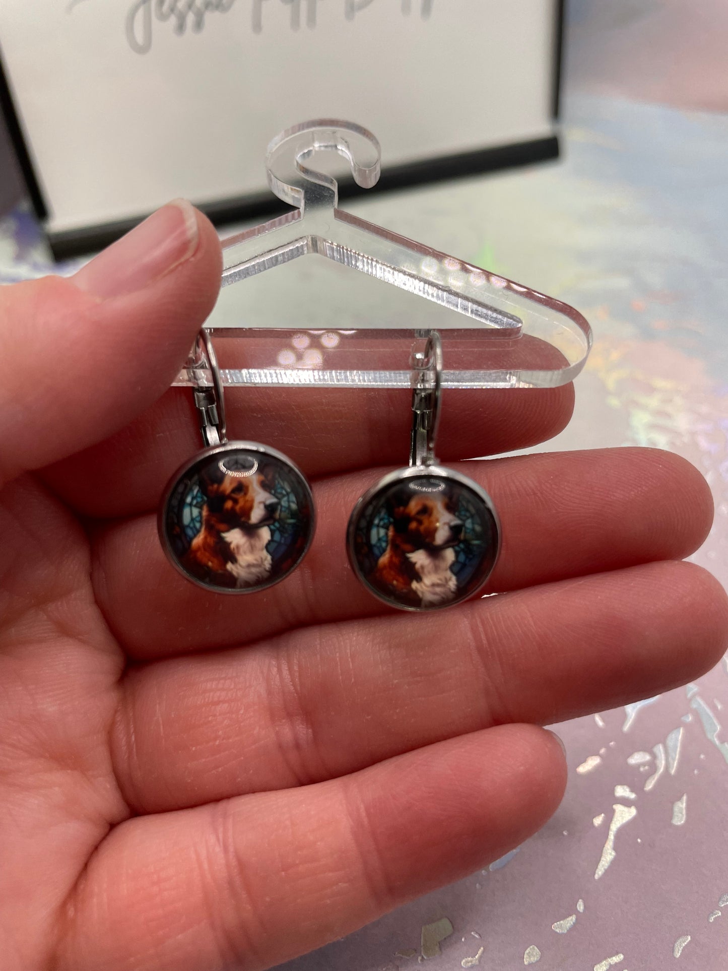 Boucles d'oreilles Dormeuse Cabochon Chien-Acier Inoxydable+Sans Nickel