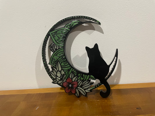 Cat on Floral Moon :Wall Art