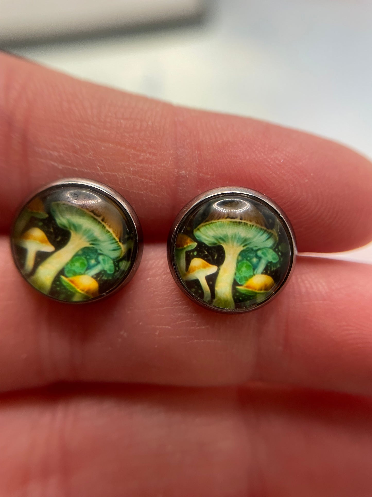 Mushrooms Cabochon Stud Earrings-Stainless Steel+Nickel Free