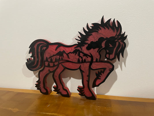Cheval rouge et noir : décoration murale