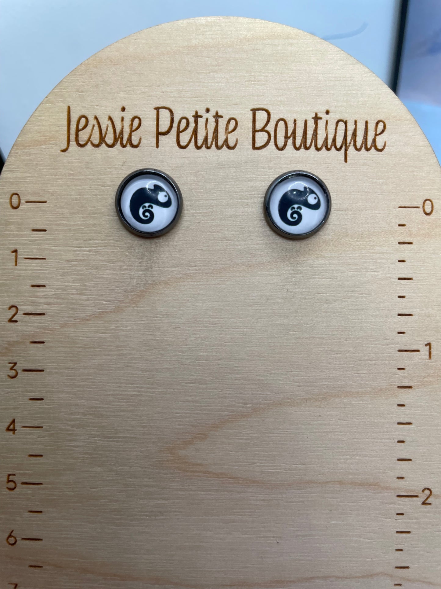 Chameleon Cabochon Stud Earrings-Stainless Steel +Nickel-Free