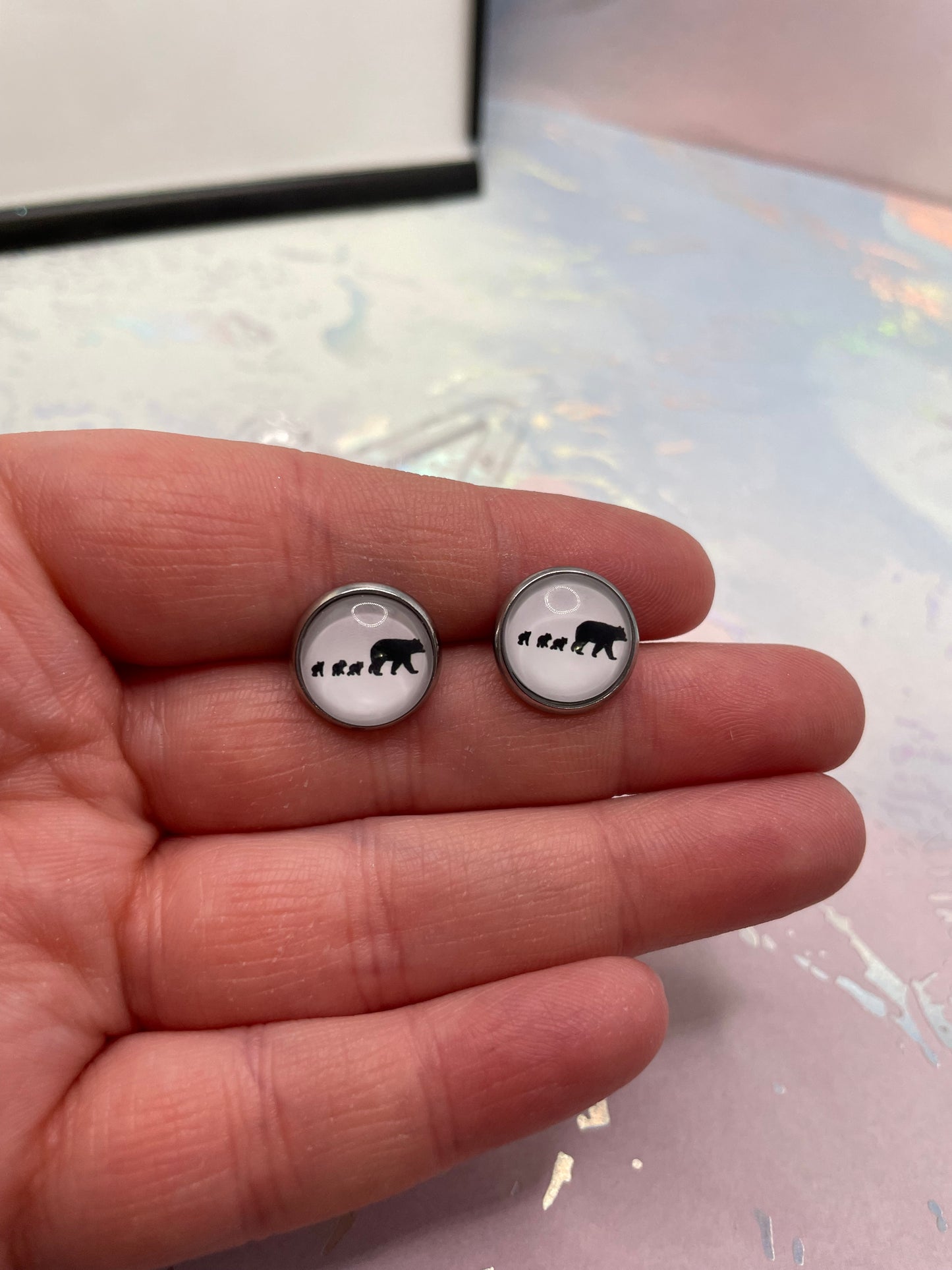 Boutons d’oreille Famille d’Ours – Acier inoxydable+ Sans nickel