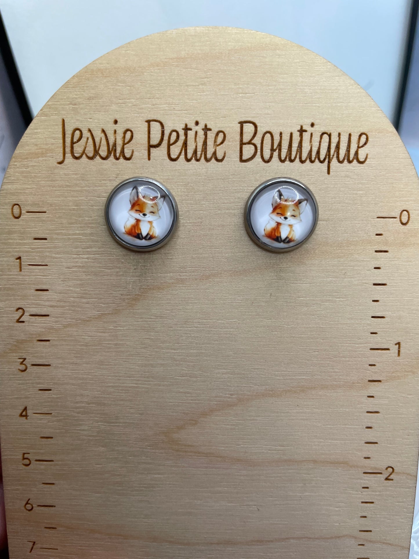 Fox Cabochon Stud Earrings- Stainless Steel+Nickel-Free