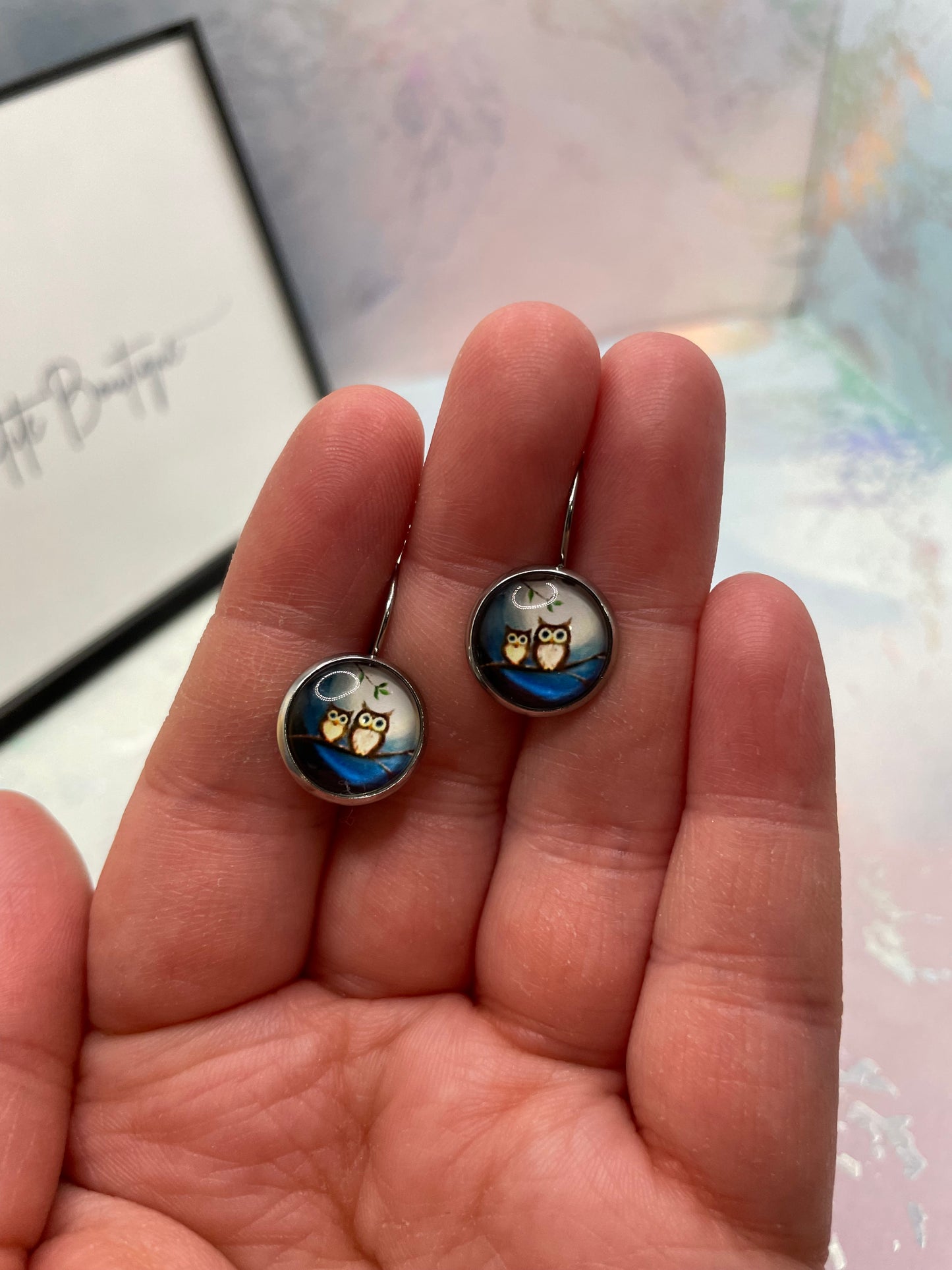 Owl Duo Leverback Earrings –Stainless Steel+Nickel Free