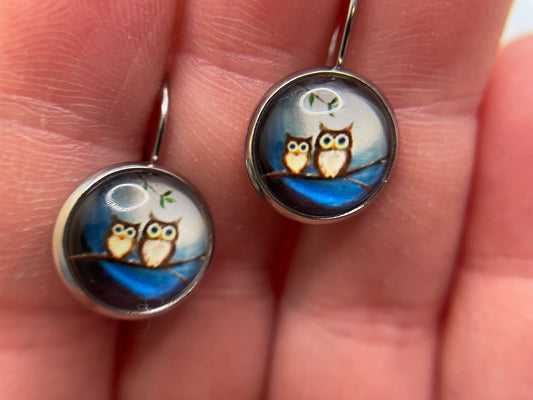 Owl Duo Leverback Earrings –Stainless Steel+Nickel Free