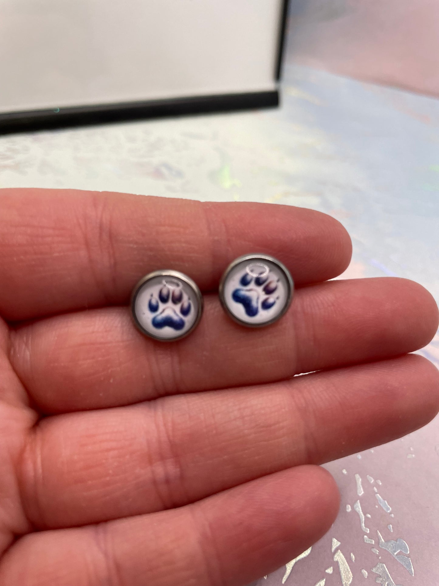 Galaxy Paw Print Stud Earrings-Stainless Steel+Nickel Free