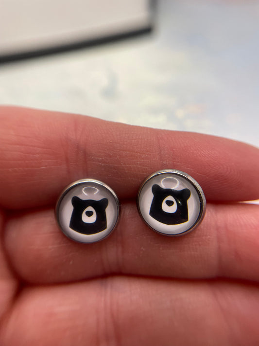 Minimal Bear Stud Earrings-Stainless Steel+Nickel Free