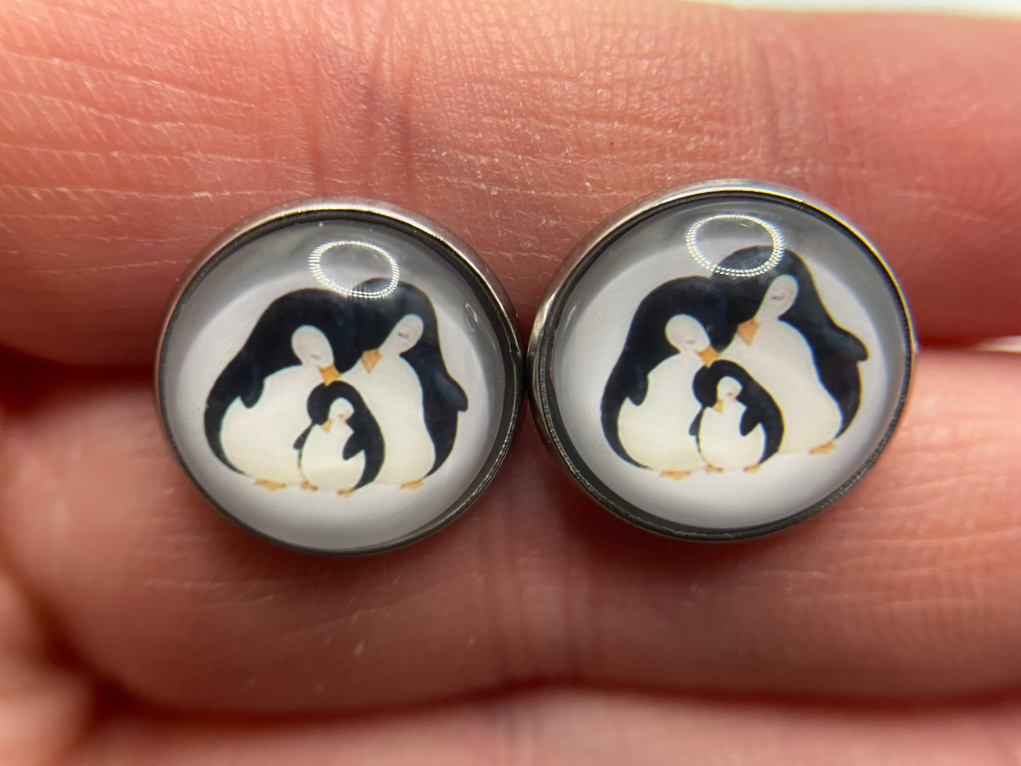 Penguin Family Stud Earrings-Stainless Steel+Nickel Free