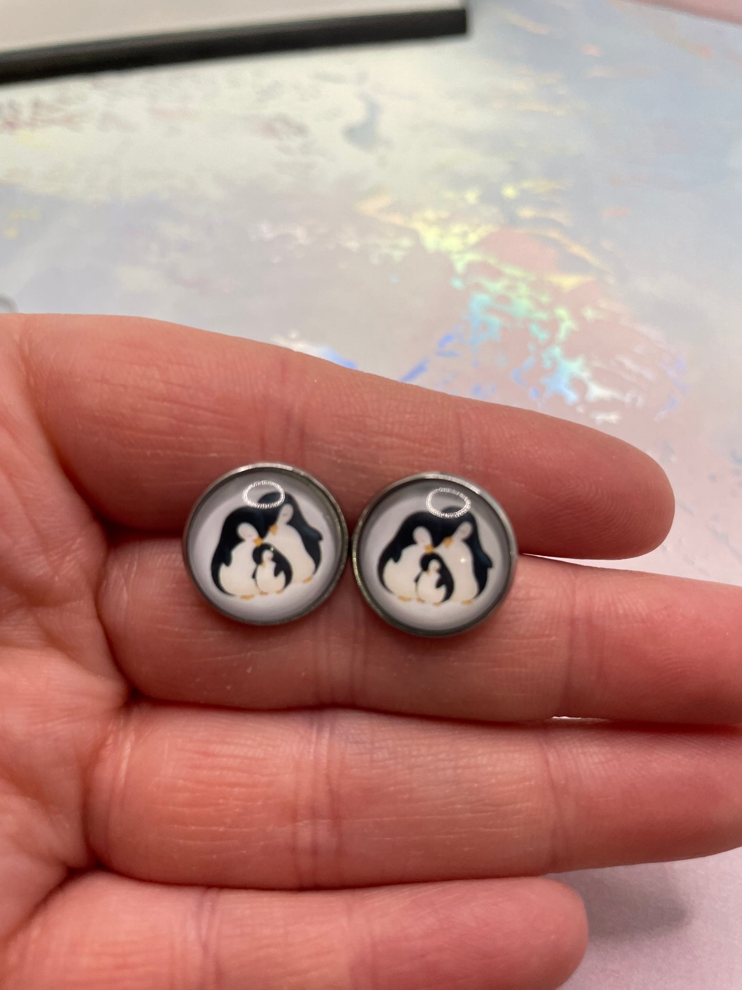 Penguin Family Stud Earrings-Stainless Steel+Nickel Free
