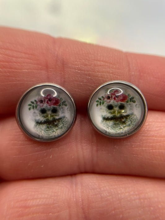 Floral Owl Stud Earrings-Stainless Steel+ Nickel Free